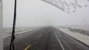 Snowing again on the way into Cody, WY.  Visibility was excellent. Not.